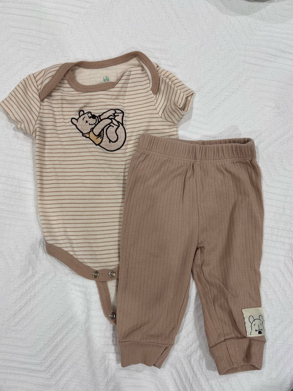 Disney Beige Striped Baby One-Piece Bodysuit with Matching Pants